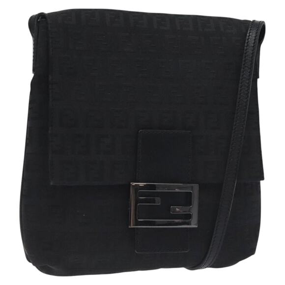 FENDI Zucchino Canvas Shoulder Bag Black - Picture 1 of 13